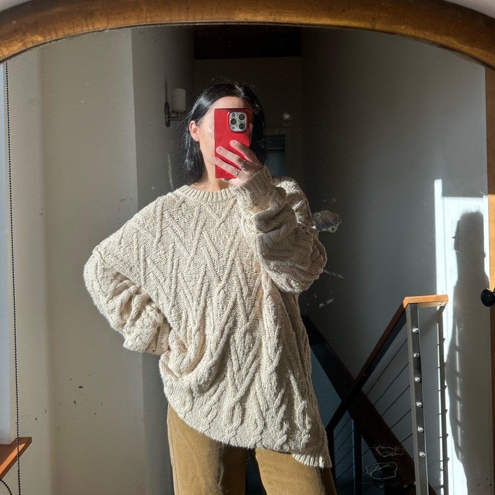 Free People Isla Cable Knit Cotton Sweater Cream